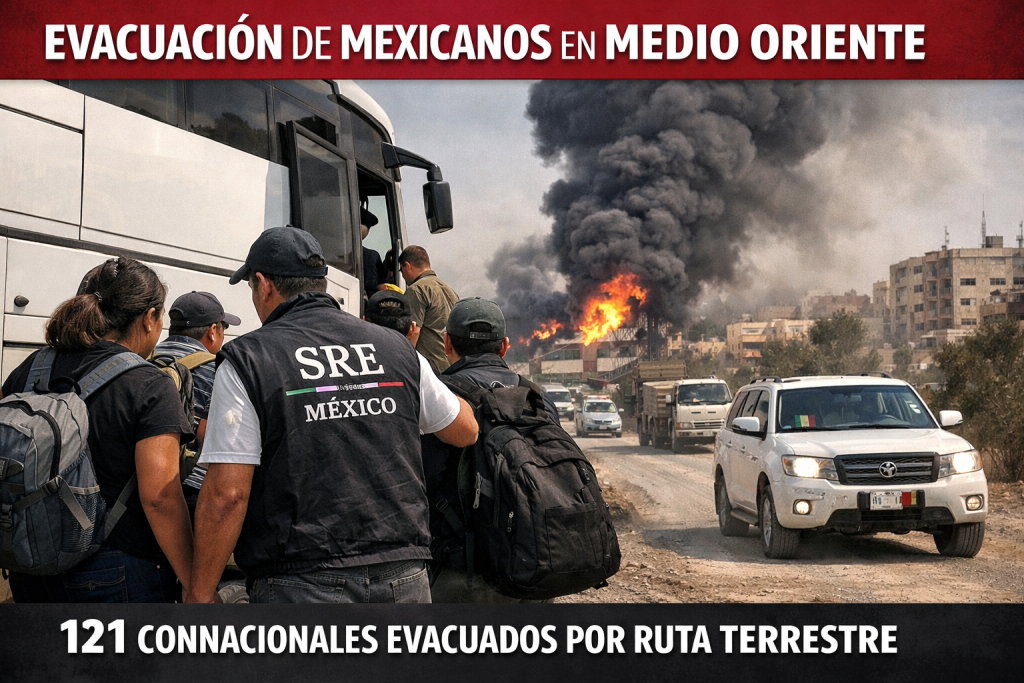 SRE informa evacuación de 121 mexicanos por escalada militar en Medio OrienteSRESRE informa evacuación de 121 mexicanos por escalada militar en Medio Oriente 2 SRE informa evacuación de 121 mexicanos por escalada militar en Medio Oriente
